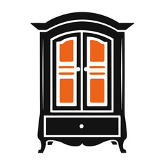 Vintage armoire or wardrobe with orange accents silhouette