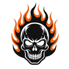 Scary skull with flames silhouette graphic design