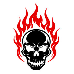 Fiery skull tattoo design with tribal flames silhouette
