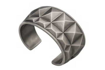 Silver bracelet with sharp triangular studs gleaming against transparent backdrop, highlighting geometric metallic accessory design