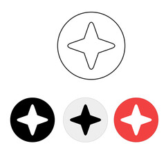 star and round vector icons, line icons, colored icons using round buttons with black, white and red colors
