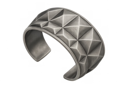 Silver bracelet with sharp triangular studs gleaming against transparent backdrop, highlighting geometric metallic accessory design