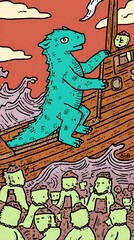 Sea monster attacks a pirate ship