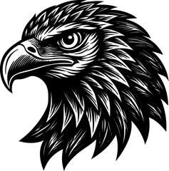  bald eagle vector icon. Linocut style for outdoor adventure branding, vintage prints, or retro label designs.