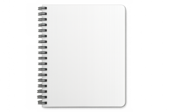 Blank white spiral notebook mockup isolated on transparent background, perfect for showcasing your design or artwork