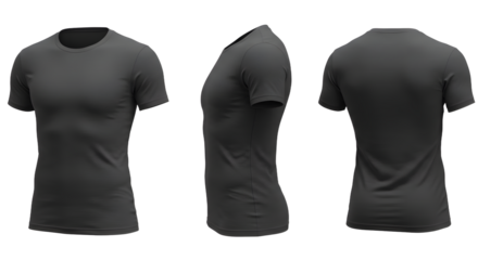 A gray t-shirt displayed from multiple angles, showcasing its fit and fabric texture against a neutral background