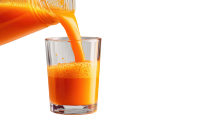 Juicer pouring fresh juice into a traditional glass on transparent background

