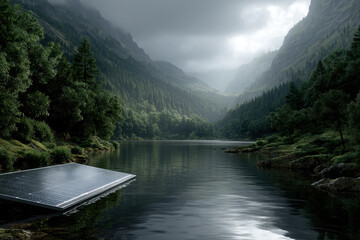 Floating solar panels reflect eco-friendly innovation on a lake