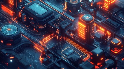 A futuristic AI system designing new game levels in a high-tech environment