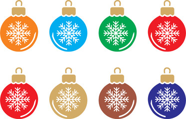Christmas ball icons with snowflake. Christmas baubles with snowflake pattern on white background.