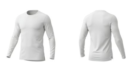 A plain white long-sleeve shirt displayed from multiple angles against a neutral background, showcasing its design and fit