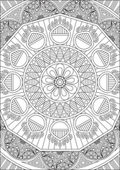 Mandala Black And White Coloring Page Vector