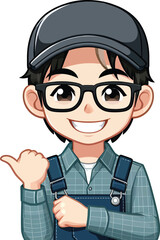 Smiling Cartoon Boy in Overalls, Friendly Character Illustration