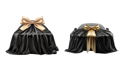 Elegant Black Satin Fabric with Gold Bow for Stylish Background or Decoration