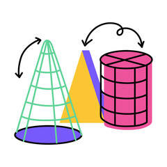 A flat style illustration showing 3d objects 
