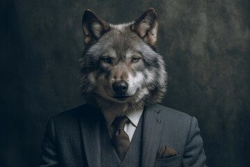 wolf in neat work suit in 3d generated