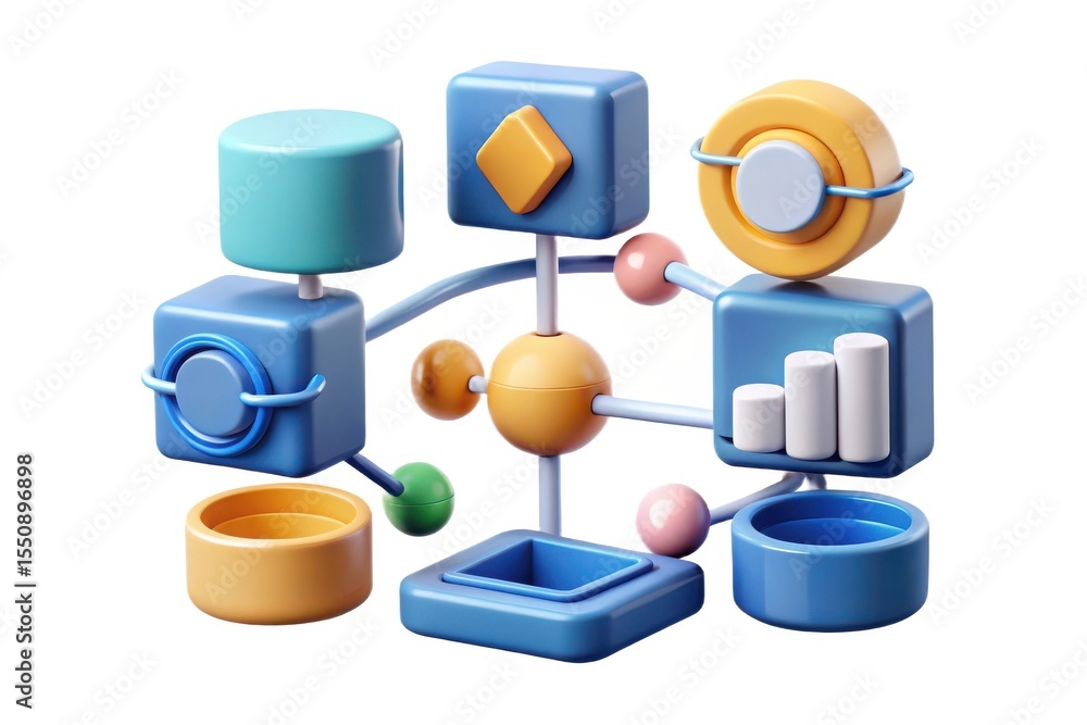 Aufkleber abstract 3d render of interconnected data modules