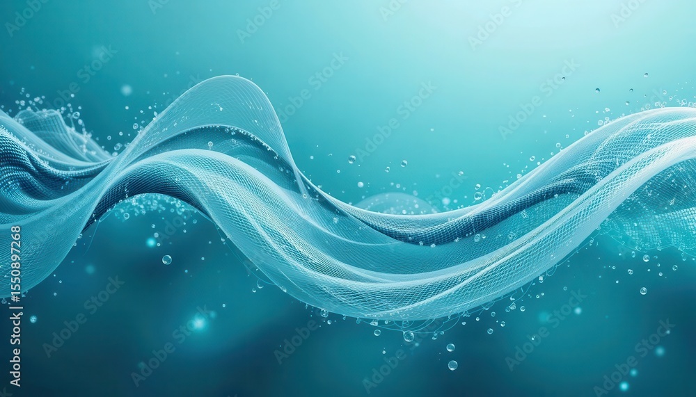 Fototapete beautiful abstract background with flowing waves and bubbles in a serene blue color