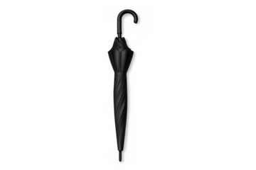 Classic closed black umbrella isolated on transparent background, perfect for compositing and design projects