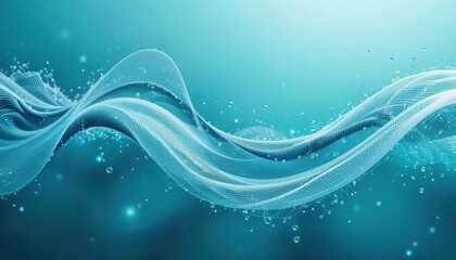 Beautiful abstract background with flowing waves and bubbles in a serene blue color