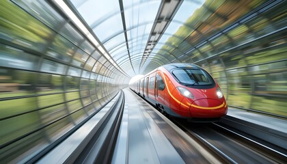"High-speed magnetic train zooming through a transparent tunnel"
