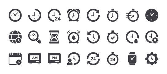 Time and Clock icon set. Solid web icons. Vector illustration