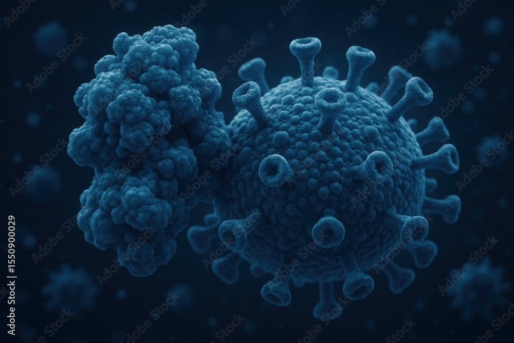 Poster enzyme engineering medicine concept. microscopic view of a virus with distinct structures and detail