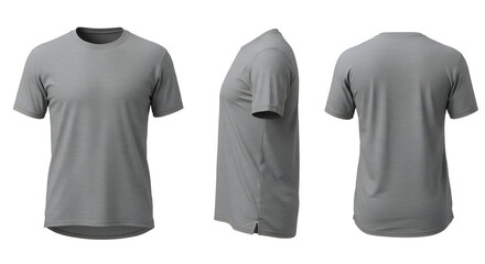 Gray short-sleeve t-shirt displayed from multiple angles on a plain background, ideal for fashion or apparel marketing