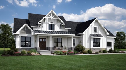 Obraz premium House exterior with white and light gray details creating understated elegance