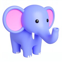 A charming 3D rendered illustration of a cute cartoon elephant featuring a light blue body, pink ears, and a white tusk, perfect for playful designs.
