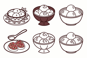 set of Rasgulla dessert vector silhouette illustration isolated on white background