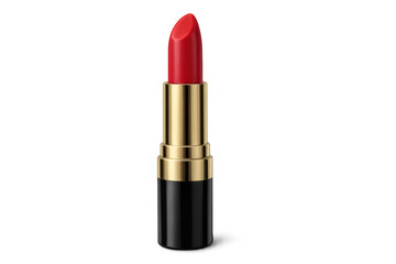 Fototapeta premium Red lipstick in elegant golden and black case isolated on transparent background, perfect for beauty and makeup projects