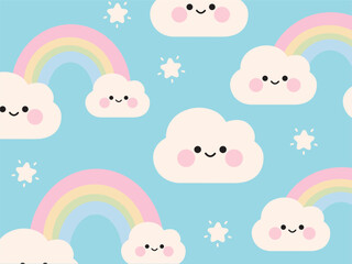Kawaii Pastel Rainbow Sky Background
