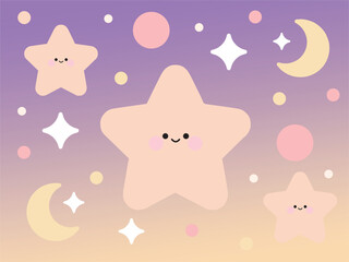 Kawaii Flat Pastel Stars and Moon Background
