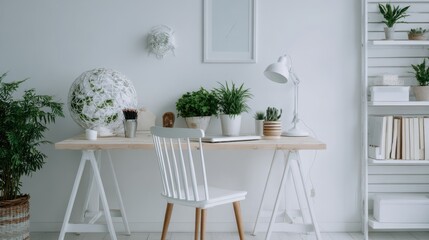 Fototapeta premium Simple modern workspace with white surroundings creating a stress-free, productive vibe