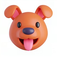 A cheerful 3D rendered Cartoon illustration featuring a smiling orange dog emoji with its tongue out, showcasing a playful and happy expression, perfect for digital design.