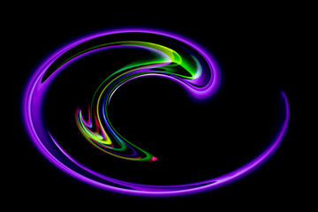 黒い背景の中のネオンカラーの光の渦