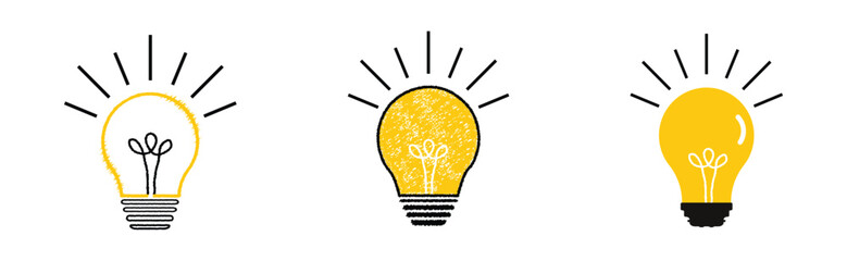 Linear Glowing light bulb on white background. Set icon in Doodle style. vector idea icon shape. innovative idea icon sign in flat style. vector illustration.