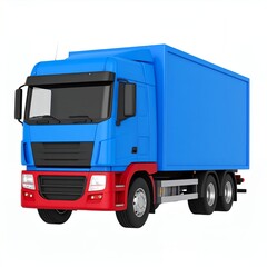 A vibrant blue and red delivery truck isolated on a white background, showcasing a modern and clean transportation design for logistics.