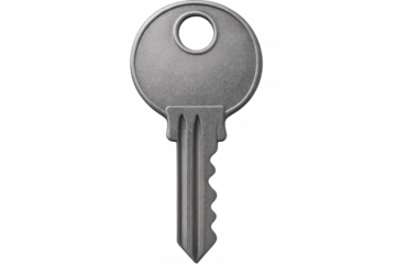 Silver metal key gleaming against transparent backdrop, symbolizing security, access, unlocking potential