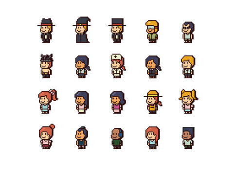 Cute pixel avatars colorful characters men and women