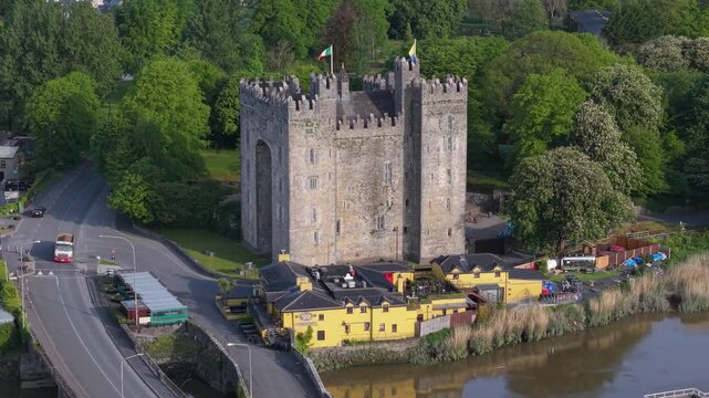 Bunratty Castle with its iconic 15th-century architecture, surrounded by greenery
