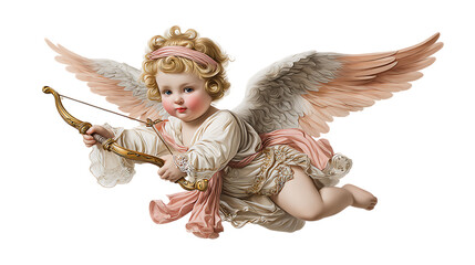 Naklejka premium A cherubic angel with golden bow and arrows ready to strike isolated on transparent background