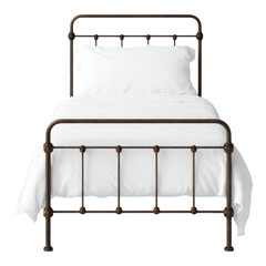 Isolated Vintage Metal Bed with White Bedding