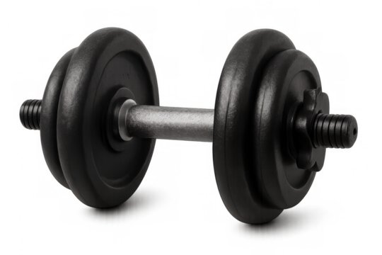 Black dumbbell resting on transparent surface, highlighting strength training equipment and fitness motivation