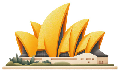Colorful artistic representation of a famous architectural landmark with vibrant sails set isolated on transparent background.