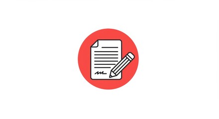 Agreement Icon: Document and Pencil on Red Circle