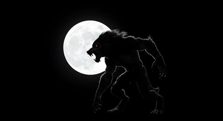 Werewolf silhouette full moon night