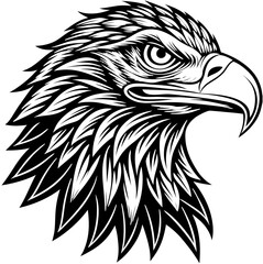 Bold bald eagle side profile. Vintage linocut illustration for traditional American graphics and outdoor-themed branding.