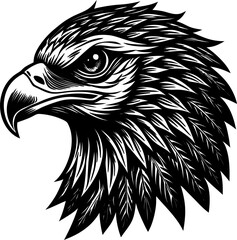 Side view of bald eagle in rustic linocut style. Ideal for vintage Americana logos and outdoorsman design themes.